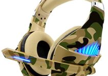 Gaming Headset for PS4 PS5 Xbox One Switch PC with Noise Cancelling Over-Ear Stereo Bass Surround Sound -Camo