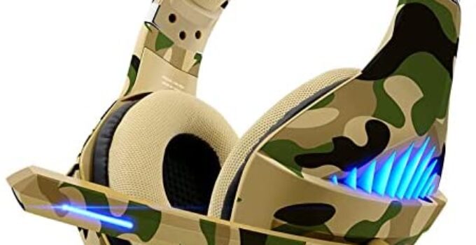 Gaming Headset for PS4 PS5 Xbox One Switch PC with Noise Cancelling Over-Ear Stereo Bass Surround Sound -Camo