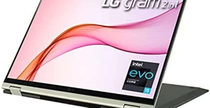 LG Gram 16T90P 16″ WQXGA (2560 x 1600) 2-in-1 Lightweight Touch Display Laptop, Intel Evo 11th Gen Core i5 , 16GB RAM, 512GB SSD, 21 Hour Battery, Alexa Built-in, 2X USB-C, HDMI, USB- Green