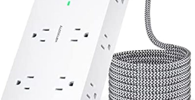 Power Strip Surge Protector- 3 Side 12 Widely Outlets and 4 USB Ports, 5Ft Braided Extension Cord, Flat Plug, Overload Surge Protection, Wall Mount, Desk Charging Station for Office, Home, ETL Listed