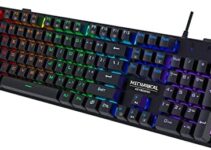 RisoPhy Mechanical Gaming Keyboard Rainbow LED Backlit Ultra-Slim USB Wired Keyboard with Blue Switches,104 Keys Anti-Ghosting,Spill-Resistant Ergonomic Keyboard for PC Mac Gamer Computer Desktop