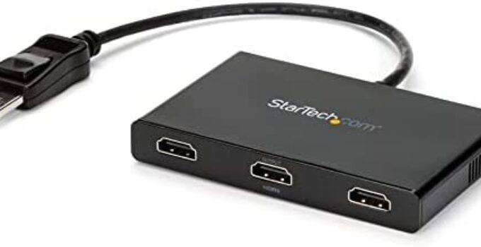 StarTech.com 3-Port Multi Monitor Adapter – DisplayPort 1.2 to 3x HDMI MST Hub – Triple 1080p HDMI Monitors – Video Splitter for Extended Desktop Mode on Windows PCs Only – DP to 3x HDMI (MSTDP123HD)