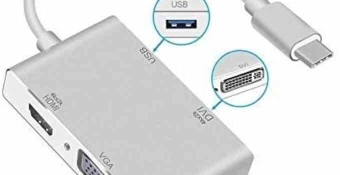 USB C to HDMI/DVI/VGA/USB 3.0 Adapter,USB 3.1 Type-C Hub to HDMI DVI 4K VGA USB Adaptor Converter (Thunderbolt 3 Compatible),Multi Monitors Adapter for MacBook/Pro,MacBook Air Monitors Projector