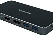 VisionTek VT200 USB C Portable Dock (901226) | Dual Display, USB 3.0, HDMI | DisplayPort, VGA, Power Delivery Passthrough | USB-C Laptop, Mac, PC Compatible, USB-C, w/ Power Passthrough