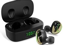 Wireless Earbuds 6D Stereo Sound TWS Bluetooth Headphones iPX7 Waterproof Bluetooth 5.0 Auto Pairing Touch Control Wireless Sport Earphones Bluetooth Headset with 500mAh Charging Case (Gold)