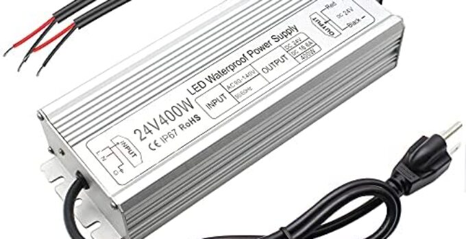 inShareplus 24V 400W LED Power Supply, IP67 Rainproof Waterproof Outdoor Driver,AC 100-260V to DC 24V Low Voltage Transformer, Adapter Converter for LED Light, Computer Project, Outdoor Use