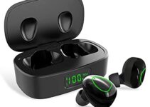 Wireless Earbuds 6D Stereo Sound TWS Bluetooth Headphones iPX7 Waterproof Bluetooth 5.0 Auto Pairing Touch Control Wireless Sport Earphones Bluetooth Headset with 500mAh Charging Case (Black)
