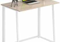 4NM 31.5″ Small Desk No-Assembly Folding Computer Desk Home Office Desk Study Writing Table for Small Space Offices – Natural and White
