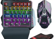 One-Handed Mechanical Gaming Keyboard and Gaming Mouse, MageGee MK-Axe RGB Backlight Portable Mini Gaming Keypad with Wrist Rest Black Switches,100% Anti-Ghosting for Windows PC Laptop Mac Game