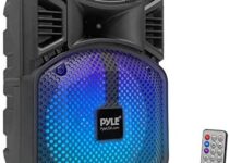 Portable Bluetooth PA Speaker System – 300W Rechargeable Outdoor Bluetooth Speaker Portable PA System w/ 8” Subwoofer 1” Tweeter, Microphone in, Party Lights, MP3/USB, Radio, Remote – Pyle PPHP834B
