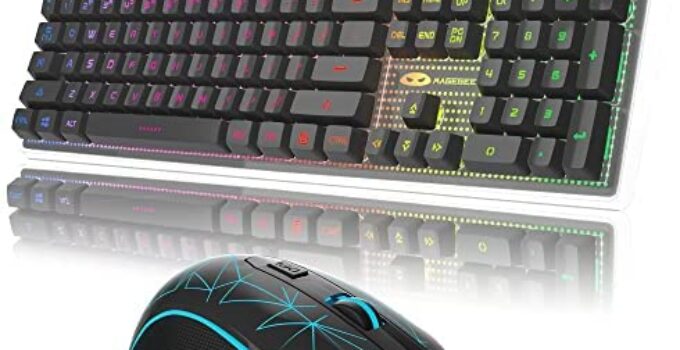 Wired Gaming Keyboard and Mouse Combo, LED Rainbow Backlit 104 Keys Gaming Keyboard with Crystal Cover, 7 Color Backlit Gaming Mouse 3200 DPI for PC Computer Desktop (Black)