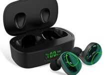 Wireless Earbuds 6D Stereo Sound TWS Bluetooth Headphones iPX7 Waterproof Bluetooth 5.0 Auto Pairing Touch Control Wireless Sport Earphones Bluetooth Headset with 500mAh Charging Case (Green)
