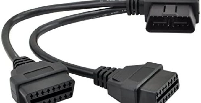 iKKEGOL 30cm/12 Right Angle OBD2 OBD II Y Splitter Cable 1x Male and 2X Female J1962 Port Cord Adapter