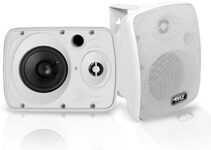 Outdoor Waterproof Wireless Bluetooth Speaker – 5.25 Inch Pair 2-Way Weatherproof Wall/Ceiling Mounted Dual Speakers w/Heavy Duty Grill, Universal Mount, Patio, Indoor Use – Pyle PDWR54BTW (White)
