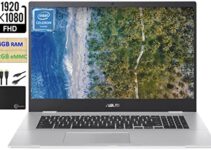 2022 Newest ASUS Chromebook 17.3″ FHD 1080p Widescreen Light Laptop, Intel Celeron N4500 (Up to 2.8GHz), 4GB RAM, 32GB eMMC,HD Webcam,UHD Graphics, WiFi 6, 17+ Hours Battery,Chrome OS,w/MarxsolCables