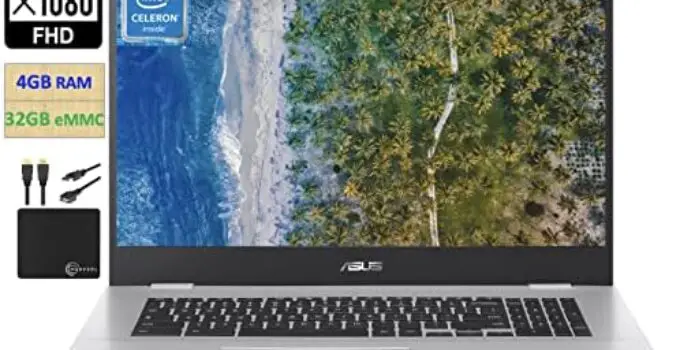 2022 Newest ASUS Chromebook 17.3″ FHD 1080p Widescreen Light Laptop, Intel Celeron N4500 (Up to 2.8GHz), 4GB RAM, 32GB eMMC,HD Webcam,UHD Graphics, WiFi 6, 17+ Hours Battery,Chrome OS,w/MarxsolCables