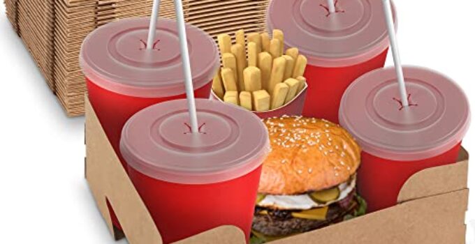 4 Corner Pop-Up Paperboard Food and Drink J-Type Tray Perfect for Holding Food and Liquids in One Place at Stadium or Theater by MT Products (25 Pieces)