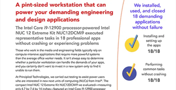 Principled Technologies Finds That an Intel Nuc 12 Extreme Kit System Powered by Intel Core i9-12900 Processor with Intel vPro Successfully Ran 18 Demanding Apps