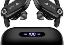 Bluetooth Headphones 4-Mics Clear Call 100Hrs Playtime with 2200mAh Wireless Charging Case Stador Wireless Earbuds Sweatproof Waterproof Over Ear Earphones for Sports Running Workout Gaming Black