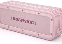 Bluetooth Speaker, BOGASING M4 Speaker with 40W Stereo HD Surround Sound, Deeper Bass, 24H Playtime, IPX7 Waterproof, Bluetooth 5.0 TWS Wireless Dual Pairing Portable Speaker for Home, Outdoor (Pink)