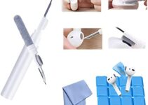 Earbuds Cleaning Pen with Soft Brush, 18Pcs Bluetooth Earphone Cleaning Kit, Multifunctional Earpod Cleaner Set for Wireless Earbuds, Headphone, Cameras, Keyboard and Mobile Phone (White)