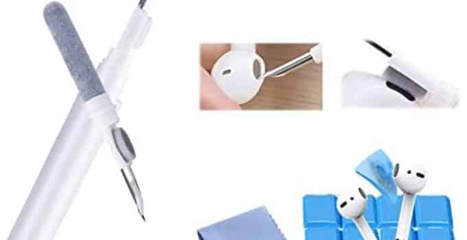 Earbuds Cleaning Pen with Soft Brush, 18Pcs Bluetooth Earphone Cleaning Kit, Multifunctional Earpod Cleaner Set for Wireless Earbuds, Headphone, Cameras, Keyboard and Mobile Phone (White)