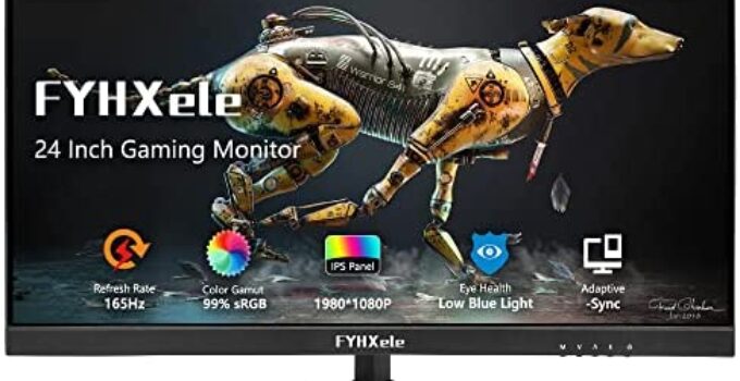 FYHXele Gaming Monitor 24 Inch 144/165Hz, IPS 1920x1080P, 100% sRGB, 2xHDMI, 1xDP, 3.5mm AUX, Built-in Speakers, VESA 100×100, Low Blue Light Desktop PC Computer Monitor for Gaming, Business, Black