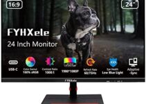 FYHXele PC Computer Monitor 24 Inch 60/75Hz, 2xHDMI 1.4, USB Type-C, 3.5mm AUX, IPS 1920x1080P, 100% SRGB, Dual Speakers, VESA, Low Blue Light Desktop Monitor for Business, Home School, Office, Black