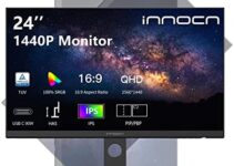 INNOCN 24″ Monitor 2560 x 1440p 75Hz QHD IPS Display 16:9 Computer Monitor 100% sRGB HDMI DP Computer Gaming Monitor USB Type-C HDMI Tilt/Height Adjustable Monitor, Wall Mountable, Black – 24C1Q