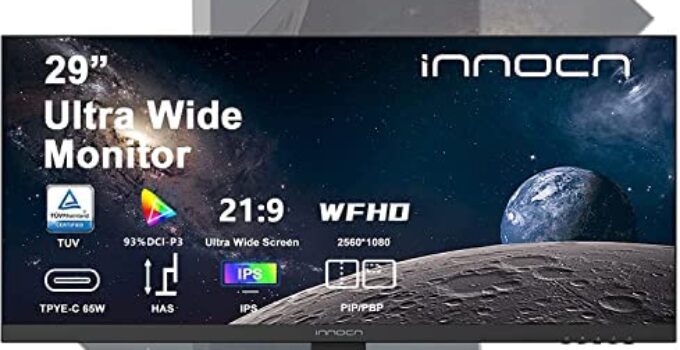 INNOCN 29″ Ultrawide Computer Monitor WFHD 2560 x 1080P 21:9 IPS Display 350Nits 99% sRGB Type C DP HDMI PC Monitor, 75Hz, HDR10, Vertical, Ultra Narrow Bezel, Wall Mountable – 29C1F