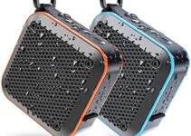LEZII IPX7 Waterproof Bluetooth Speaker, Small Portable Wireless Speakers, 20W Bass Sound, TWS, 12h Playtime, Support TF Card Aux-in FM Radio, Floating Speaker for Shower Beach Pool Party (2-Pack)