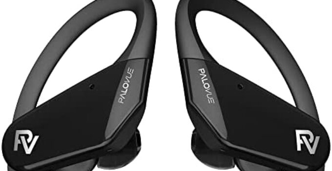 PALOVUE Wireless Earbuds Earphones, Bluetooth 5.2 Headphones and CVC8.0 Noise Cancelling Earbuds with 4 Mic for Sports Qualcomm CSR, Fast Pair (Jet Black)