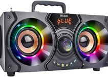 Portable Bluetooth Speakers with Double Subwoofer, 60W Loud Stereo, Punchy Bass, Outdoor/Indoor Wirless Bluetooth Speakers with Colorful Party Lights, EQ, Support FM Radio, Remote