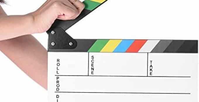 Professional Movie Directors Clapboard, Photography Studio Video TV Acrylic Clapper Board Dry Erase Film Slate Cut Action Scene Clapper with Color Sticks 9.6×11.7 inch/25x30cm, White