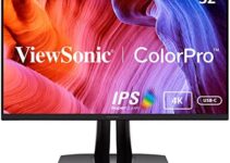 ViewSonic VP3256-4K 32 Inch Premium IPS 4K Ergonomic Monitor with Ultra-Thin Bezels, Color Accuracy, Pantone Validated, HDMI, DisplayPort and USB Type-C for Professional Home and Office