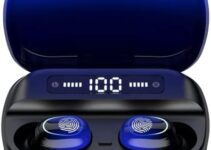 Bluetooth Headphones True Wireless Earbuds Touch Control with LED Charging Case IPX7 Waterproof Stereo in Ear Earphones Bluetooth 5.1 Deep Bass Sports Ear Buds with Built-in Mic Blue