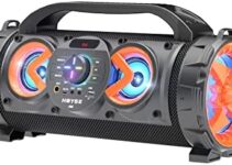 Bluetooth Speaker, 70W Loud Portable Speaker, Outdoor Wireless 100ft Bluetooth 5.0 Speakers with 5.5” Subwoofer, Microphone, Remote Programmable Fm Radio, Colorful Lights, Big Gifts for Women Men