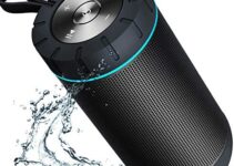 COMISO Waterproof Bluetooth Speaker IPX7, 25W Wireless Portable Speakers Loud Sound Strong Bass Stereo Pairing 36 Hours Playtime, Bluetooth 5.0 Built in Mic for Calls (Upgraded X26L) Black