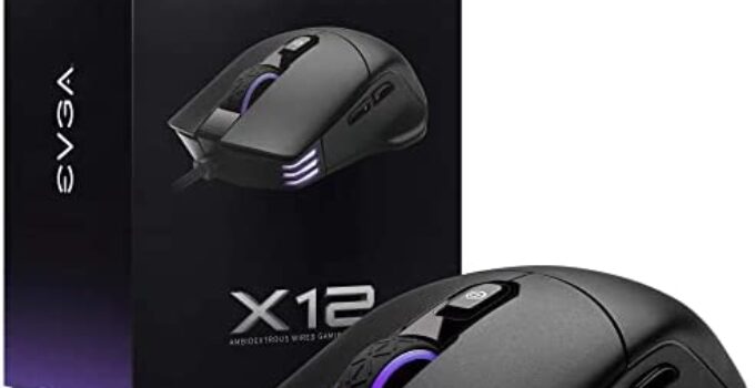 EVGA X12 Gaming Mouse, 8k, Wired, Black, Customizable, Dual Sensor, 16,000 DPI, 5 Profiles, 8 Buttons, Ambidextrous Light Weight, RGB, 905-W1-12BK-KR