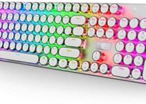 HUO JI E-Yooso Z-88 Wired Typewriter Style Mechanical Gaming Keyboard with Programmable RGB Backlit Clicky Blue Switches Retro Round Keycap, White