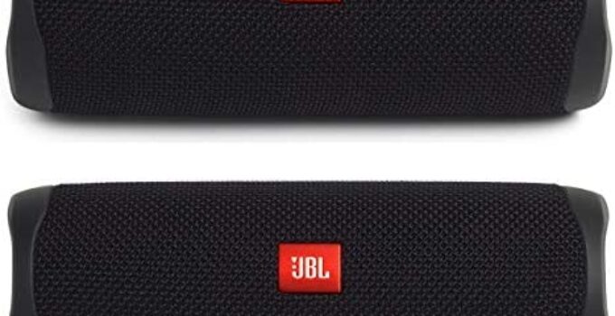 JBL Flip 5 Waterproof Portable Wireless Bluetooth Speaker Bundle – (Pair) Black