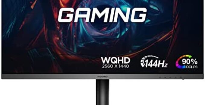 KOORUI 27 Inch QHD Gaming Monitor 144 Hz, IPS, 1ms, DCI-P3 90% Color Gamut, FreeSync G-Sync Compatible, (2560×1440, HDMI, DisplayPort) Black