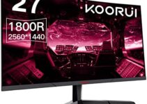 KOORUI QHD Curved 27 Inch Monitor, Fast VA Computer Gaming Monitor(2560 * 1440P, R1800, 144Hz, 1ms, DCI-P3 85%, DP+HDMI, Game Mode, Eye Protection, Rocker Button), Narrow Bezel on Three Sides