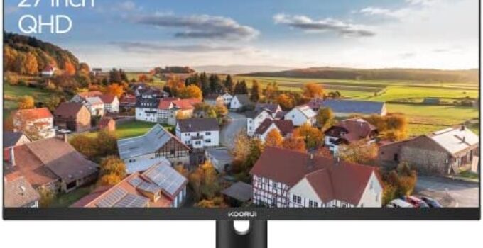 KOORUI QHD Monitor 27 Inch PC Design Screen (2560 x 1440P, IPS Panel, HDMI, DP, TYPE-C 65W, Eye-Care, sRGB 100%, Rotating Stand), Three-Sided Micro Bezel Display
