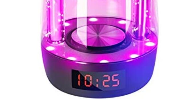 Portable Bluetooth Speaker, Wireless Speaker with Colorful Lights, Indoor/Outdoor Speakers, Touch Control to Change Brightness, Stereo Sound, Built-in Mic, Speaker/Night Lights/Alarm/Clock 4 in 1