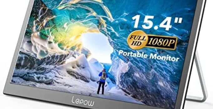 Portable Monitor – Lepow C2S 15.4″ Portable Laptop Monitor 1080P IPS Screen with Dual Speakers Foldable Kickstand HDMI USB Type-C Mini DP, External Travel Monitor for Laptop PC Phone Xbox Switch PS4