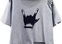 SweatyRocks Women’s Short Sleeve T Shirt Graphic Print Distressed Crop Top