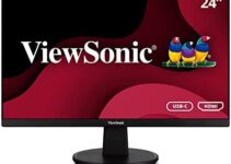 ViewSonic VA2447-MHU 24 Inch Full HD 1080p USB C Monitor with Ultra-Thin Bezel, Adaptive Sync, 75Hz, Eye Care, 15W Charging, HDMI, and VGA Inputs for Home and Office