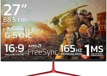 YEYIAN ODRAZ 2001 27” PC Gaming Frameless LED Monitor, 1080P HD, 165Hz, 250cd/m2, 1ms, 3000:1, 16:9, 178°, 16.7M Colors, True Low Motion Blur, G-Sync, FreeSync, DP/HDMI, Stereo Speakers, VESA, Tilt