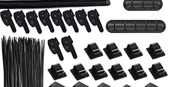 138Pcs Cord Management Organizer Kit by KoberrLi, 4Pcs Cable Sleeve and 22Pcs Reusable Fastening Cable Holder Clips, 2 Roll and 110Pcs Cable Ties for Office Home